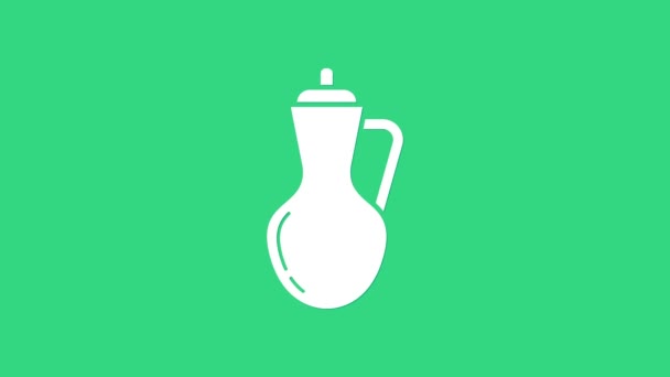 White Bottle of olive oil icon isolated on green background. Jug with olive oil icon. 4K Video motion graphic animation - Footage, Video