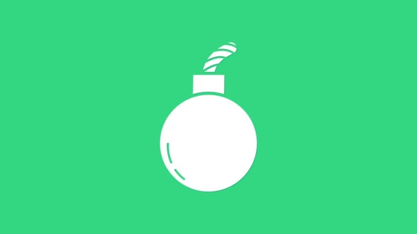 Fehér Bomba kész felrobbantani ikon elszigetelt zöld háttérrel. 4K Videó mozgás grafikus animáció - Felvétel, videó