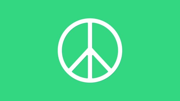 Icona White Peace isolata su sfondo verde. Simbolo hippie di pace. Animazione grafica 4K Video motion - Filmati, video