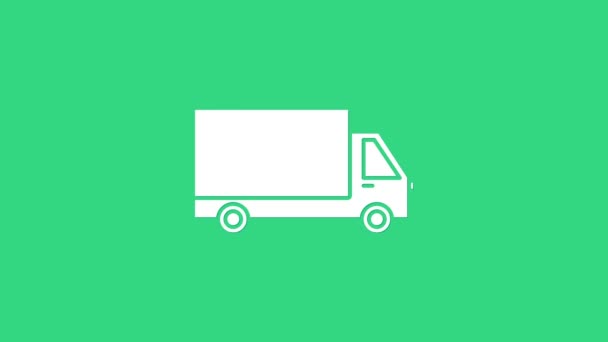 Witte Levering vrachtwagen voertuig pictogram geïsoleerd op groene achtergrond. 4K Video motion grafische animatie - Video