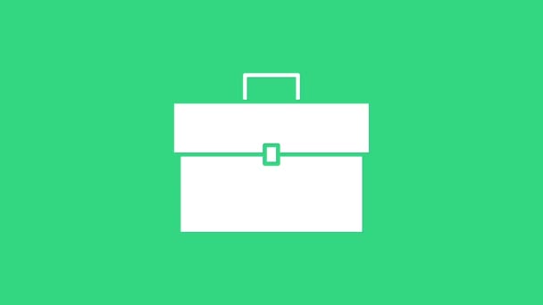Icono del maletín blanco aislado sobre fondo verde. Firma del caso. Portafolio empresarial. Animación gráfica de vídeo 4K - Metraje, vídeo