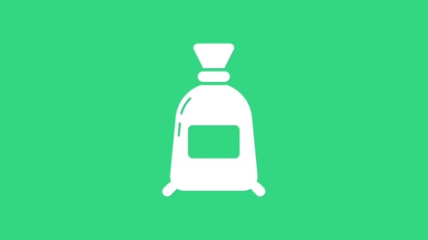 Bolsa blanca de harina icono aislado sobre fondo verde. Animación gráfica de vídeo 4K - Imágenes, Vídeo