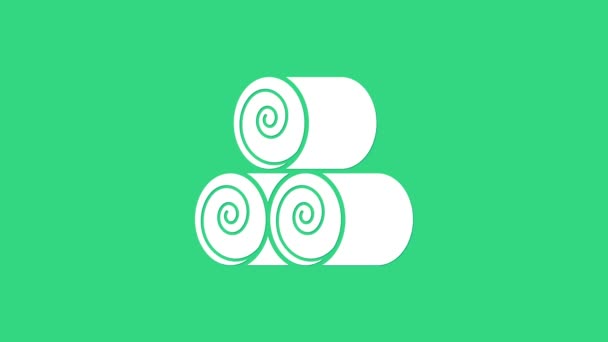 Witte Roll van hooi pictogram geïsoleerd op groene achtergrond. 4K Video motion grafische animatie - Video