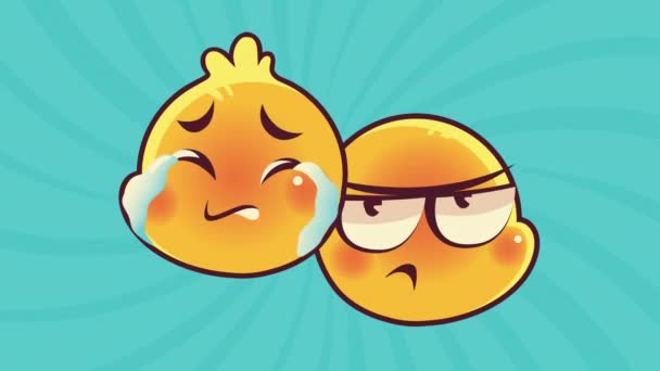 симпатичные смайлики пара лиц плачущих и мыслящих персонажей анимации - Кадры, видео