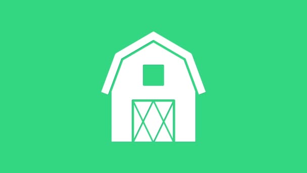 White Farm House concept icoon geïsoleerd op groene achtergrond. Landschap van de boerderij. 4K Video motion grafische animatie - Video
