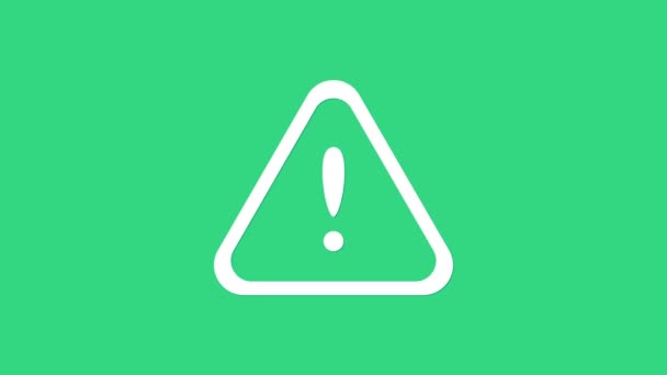 White Exclamation mark in triangle icon isolated on green background. Hazard warning sign, careful, attention, danger warning important sign. 4K Video motion graphic animation - Footage, Video
