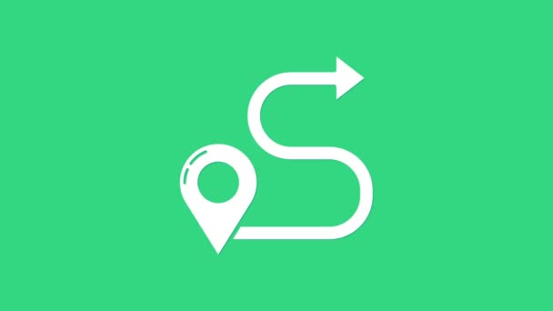 White Route Standort-Symbol isoliert auf grünem Hintergrund. Kartenzeiger-Zeichen. Konzept von Weg oder Straße. GPS-Navigator. 4K Video Motion Grafik Animation - Filmmaterial, Video