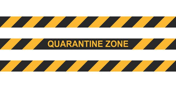 Gefahrenstelle Quarantäne-Zone. Warnband-Absperrung. Schwarze und gelbe Vektordiagonalstreifen. Epidemische Covid-19-Beschriftung der Quarantänezone - Vektor, Bild
