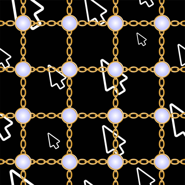 Seamless pattern decorated with gold chains and floral. - Vector, Image