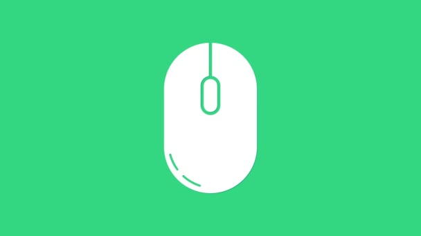 Fehér Számítógép egér ikon elszigetelt zöld alapon. Optikai kerék szimbólummal. 4K Videó mozgás grafikus animáció - Felvétel, videó