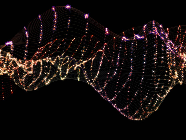 Ondas coloridas de partículas girando no campo de deslocamento fractal isolado em fundo preto para uso em projetos relacionados à tecnologia
. - Fotografia, imagem