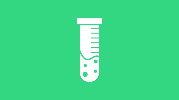 White Test tube and flask chemical laboratory test icon isolated on green background. Laboratory glassware sign. 4K Video motion graphic animation - Footage, Video