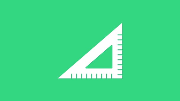 Icona triangolare bianca del righello isolata su sfondo verde. Simbolo dritto. Simbolo geometrico. Animazione grafica 4K Video motion - Filmati, video