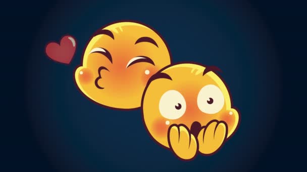 cute emoticons couple faces lovely and scared characters animation - Felvétel, videó