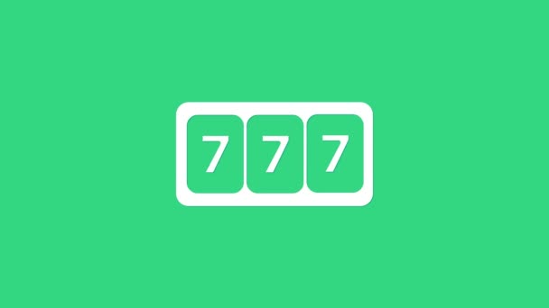 Máquina de fenda branca com ícone de total de apostas num jogo de setes de sorte isolado no fundo verde. Animação gráfica em movimento de vídeo 4K - Filmagem, Vídeo