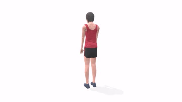  Slopes Žena cvičení animace 3D model na bílém pozadí v červeném tričku. Pohled kamery Low Poly StyleOtočný. - Záběry, video