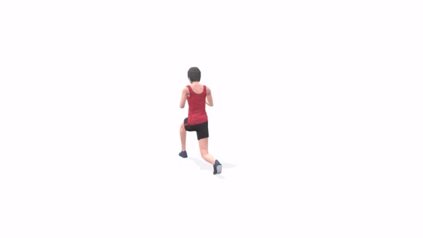   Step Front Woman ćwiczy animację 3D na białym tle w czerwonym t-shircie. Low Poly StyleWidok kamery gramofonowej. - Materiał filmowy, wideo