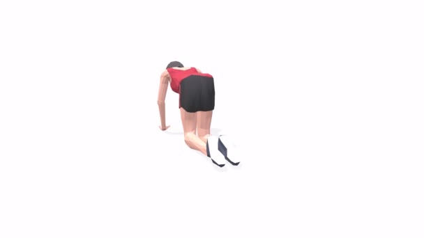 bug Žena cvičení animace 3D model na bílém pozadí v červeném tričku. Pohled kamery Low Poly StyleOtočný. - Záběry, video