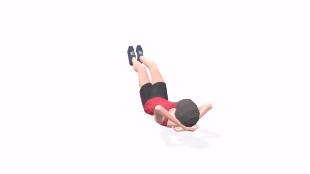 Crunch Woman ćwiczy animację 3D na białym tle w czerwonym t-shircie. Low Poly StyleWidok kamery gramofonowej. - Materiał filmowy, wideo