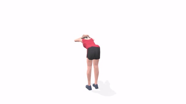  Half Slopes Žena cvičení animace 3D model na bílém pozadí v červeném tričku. Pohled kamery Low Poly StyleOtočný. - Záběry, video