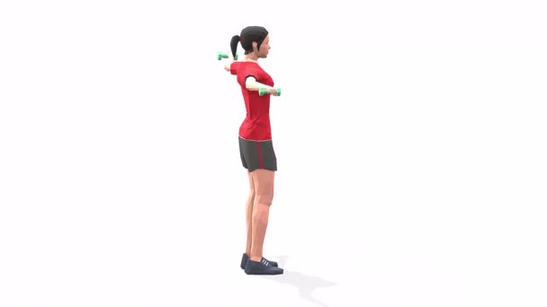 Side Plank Up & Down Woman cvičení animace 3D model na bílém pozadí v červeném tričku. Pohled kamery Low Poly StyleOtočný. - Záběry, video