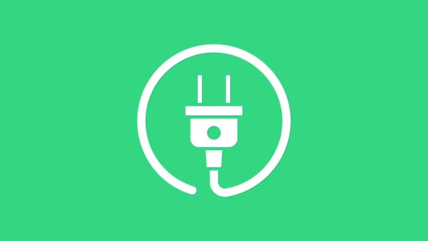 White Electric plug ikona izolované na zeleném pozadí. Pojem připojení a odpojení elektrické energie. Grafická animace pohybu videa 4K - Záběry, video