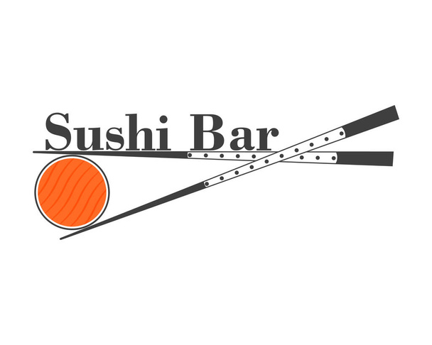 Λογότυπο του μπαρ σούσι. Εικονογράφηση διάνυσμα με ξυλάκια και ρολό σούσι.  - Διάνυσμα, εικόνα