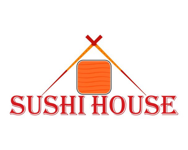 Logotipo da casa Sushi. Ilustração vetorial com pauzinhos e rolo de sushi.  - Vetor, Imagem