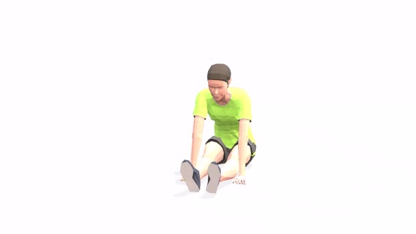 siedzieć nogi podnieść kobieta ćwiczenia animacja model 3d na białym tle w żółtym t-shirt. Niski styl Poly - Materiał filmowy, wideo