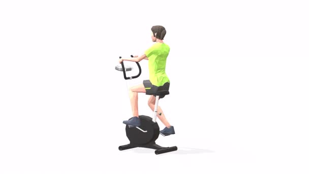 bike žena cvičení animace 3D model na bílém pozadí ve žlutém tričku. Nízký styl poly - Záběry, video