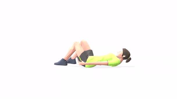 podpatek se dotýká Žena cvičení animace 3D model na bílém pozadí ve žlutém tričku. Nízký styl poly - Záběry, video