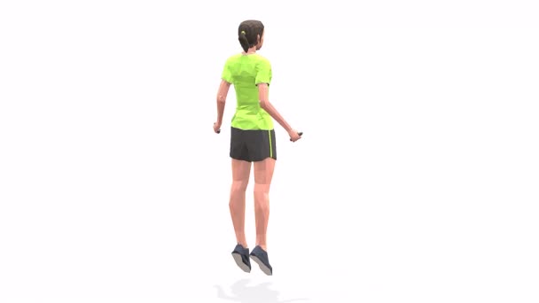 Jumping lana Žena cvičení animace 3D model na bílém pozadí ve žlutém tričku. Nízký styl poly - Záběry, video
