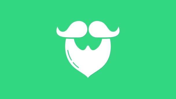 Icono de bigote blanco y barba aislado sobre fondo verde. Símbolo de barbería. Estilo de pelo facial. Animación gráfica de vídeo 4K - Imágenes, Vídeo