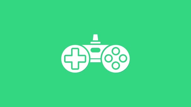 Witte Gamepad pictogram geïsoleerd op groene achtergrond. Spelregelaar. 4K Video motion grafische animatie - Video