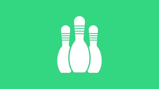 White Bowling pin ikona izolované na zeleném pozadí. Grafická animace pohybu videa 4K - Záběry, video
