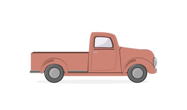 Silhouette vecchio contadino retro pick-up isolato su sfondo bianco. Auto da trasporto d'epoca. Illustrazione vettoriale piatto - Vettoriali, immagini