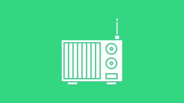 Λευκό ραδιόφωνο με εικονίδιο κεραίας που απομονώνεται σε πράσινο φόντο. 4K Γραφική κίνηση κίνησης βίντεο - Πλάνα, βίντεο