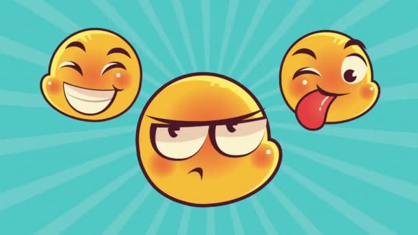 niedlichen drei Emoticons Gesichter Charaktere Animation - Filmmaterial, Video