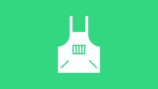 Bílá kuchyně zástěra ikona izolované na zeleném pozadí. Kuchařská uniforma na vaření. Grafická animace pohybu videa 4K - Záběry, video