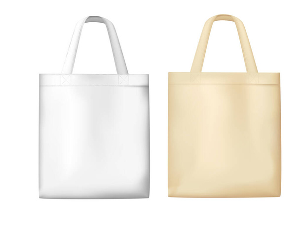Witte en gele katoenen tas voor eco-shopping realistisch canvas draagtas vector illustratie op witte achtergrond. - Vector, afbeelding