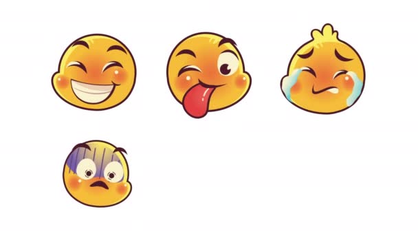 cute sześć emotikony twarzy postacie animacja - Materiał filmowy, wideo