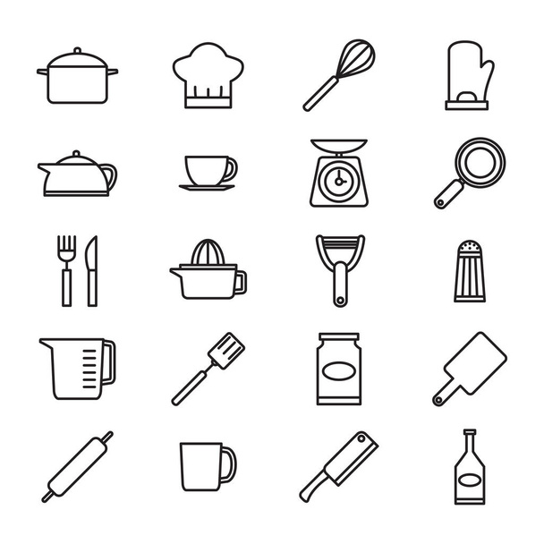 Utensili e icone della linea cucina - Vettoriali, immagini