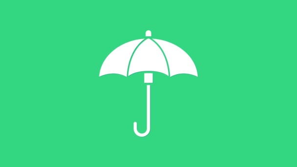 Icône de parapluie blanc isolé sur fond vert. Icône étanche. Protection, sûreté, concept de sécurité. Symbole imperméable. Animation graphique de mouvement vidéo 4K - Séquence, vidéo
