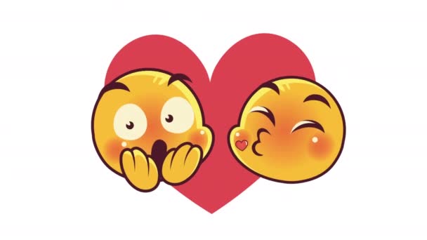 cute emoticons couple faces lovely and scared characters animation - Πλάνα, βίντεο
