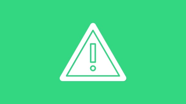 Fehér felkiáltójel a háromszög ikon elszigetelt zöld alapon. Veszélyjelző jel, óvatos, figyelem, veszélyjelző fontos jel. 4K Videó mozgás grafikus animáció - Felvétel, videó
