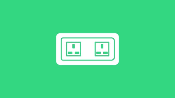 Fehér Elektromos kimenet ikon elszigetelt zöld háttérrel. A konnektor. Rosette szimbólum. 4K Videó mozgás grafikus animáció - Felvétel, videó