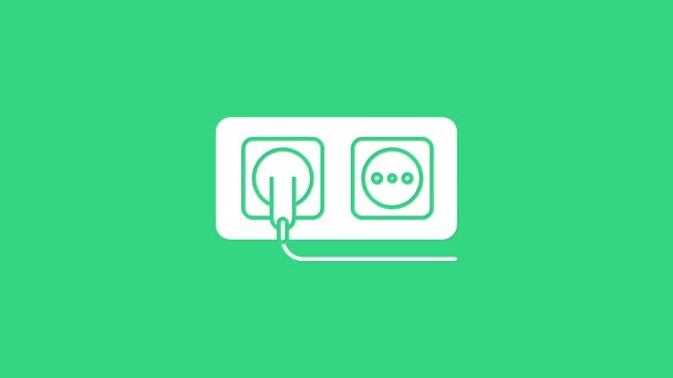 Wit elektrisch stopcontact pictogram geïsoleerd op groene achtergrond. Stroomaansluiting. Rosette symbool. 4K Video motion grafische animatie - Video