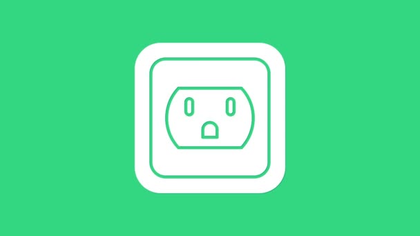 Biały Elektryczny gniazdko w USA ikona izolować na zielony tło. Gniazdo zasilania. 4K Animacja graficzna ruchu wideo - Materiał filmowy, wideo