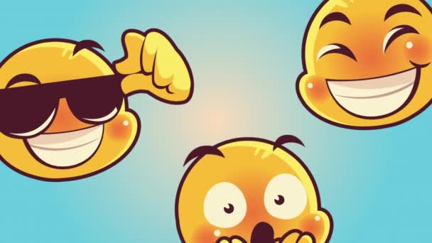 lindo tres emoticonos caras personajes animación - Imágenes, Vídeo