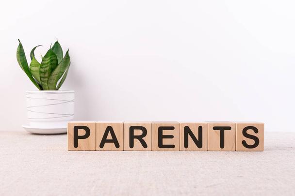 Word PARENTS made with wooden building blocks on a light background - Φωτογραφία, εικόνα